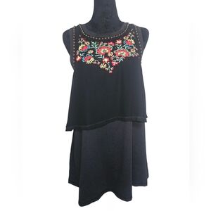 Double D Ranch Black Floral Embroidered Tiered Chiffon Tank Top Size M